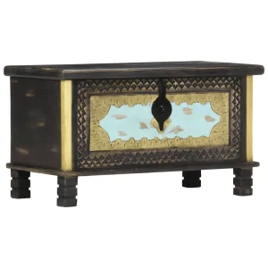 VidaXL Coffre De Rangement Noir 80x40x45 Cm Bois De Manguier Massif livraison la plus rapide 9