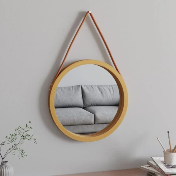 aux meilleurs prix VidaXL Miroir Mural Avec Sangle Doré Ø 45 Cm 1